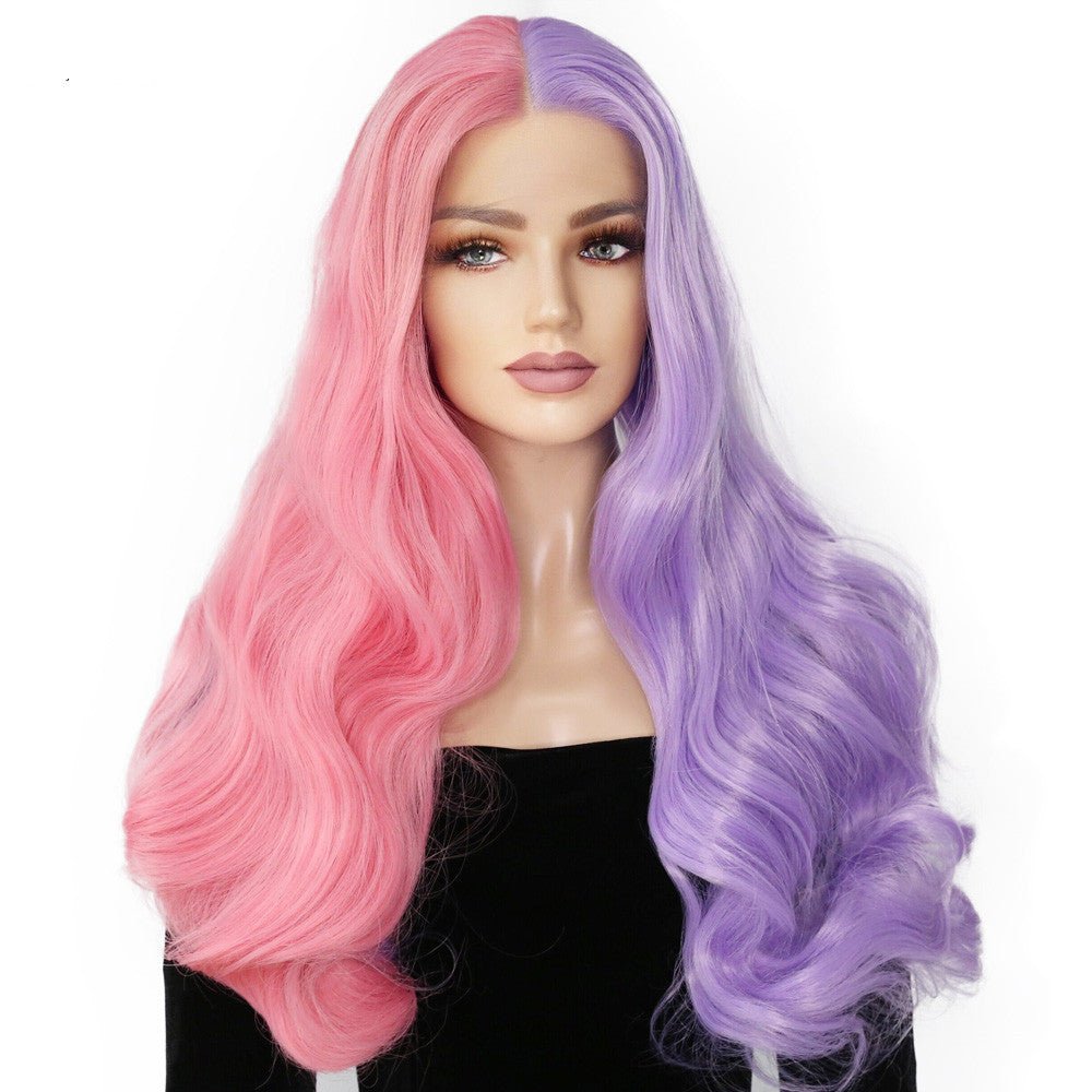 Perruque Longue Bouclée Bicolore pour Femme avec Lace Front et Frange - IVOIRART.COM