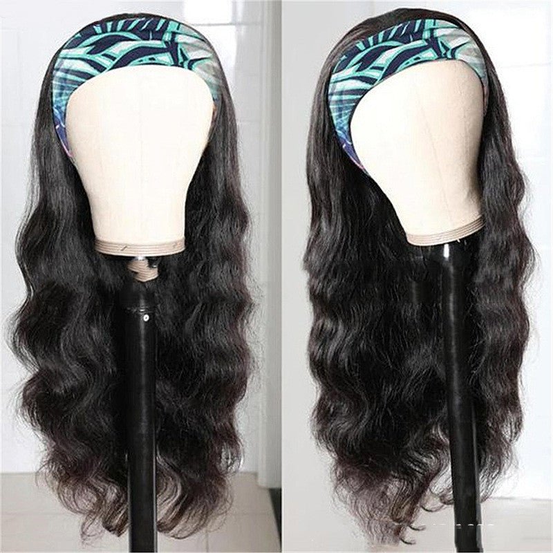 Perruque longue bouclée en cheveux humains Ice Silk avec bandeau couvrant stylée - IVOIRART.COM