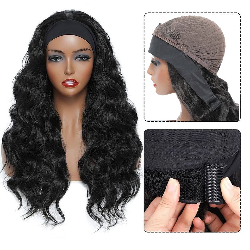 Perruque longue bouclée en cheveux humains Ice Silk avec bandeau couvrant stylée - IVOIRART.COM