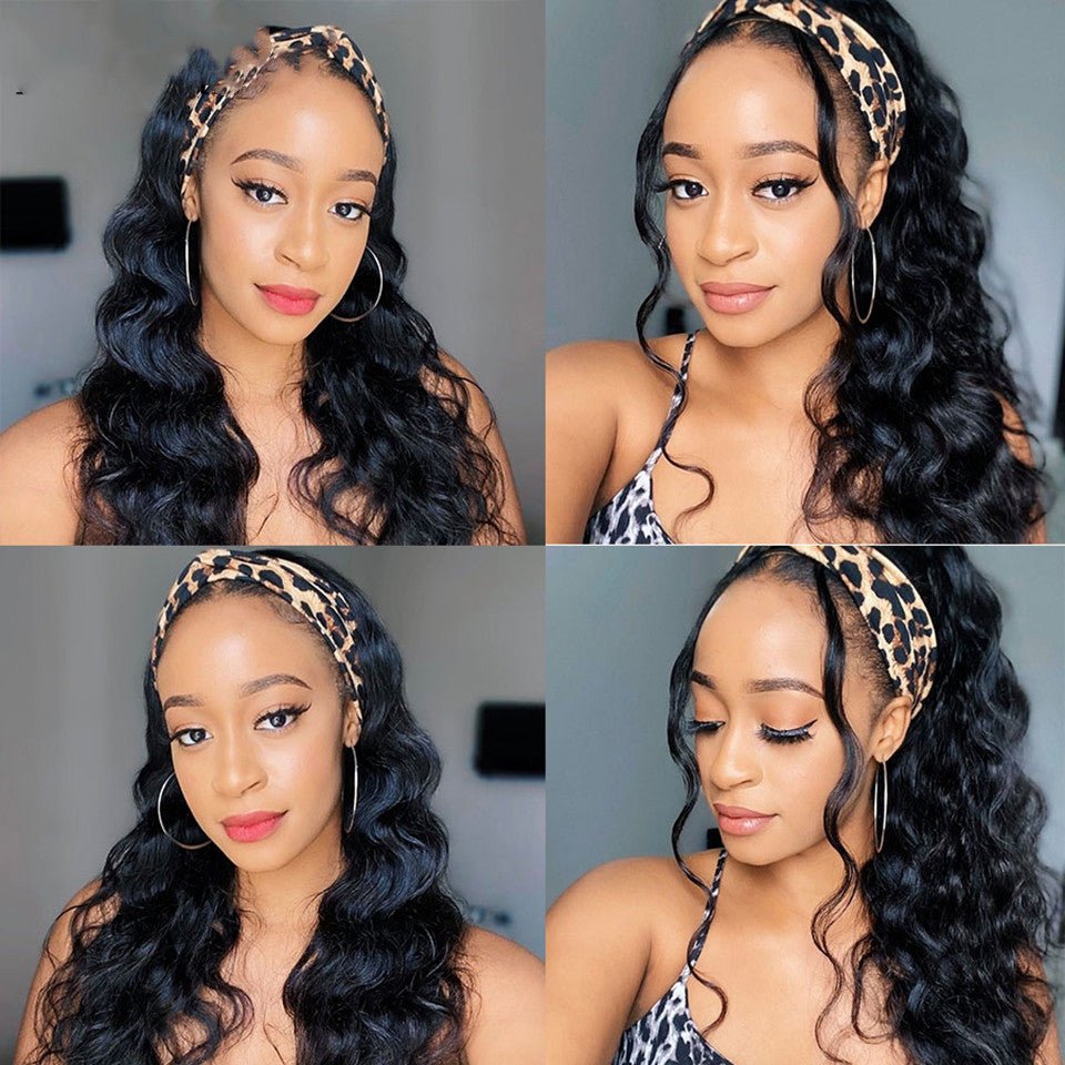 Perruque longue bouclée en cheveux humains Ice Silk avec bandeau couvrant stylée - IVOIRART.COM