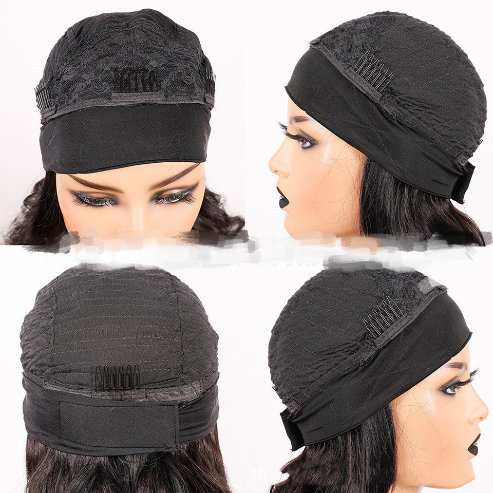 Perruque longue bouclée en cheveux humains Ice Silk avec bandeau couvrant stylée - IVOIRART.COM