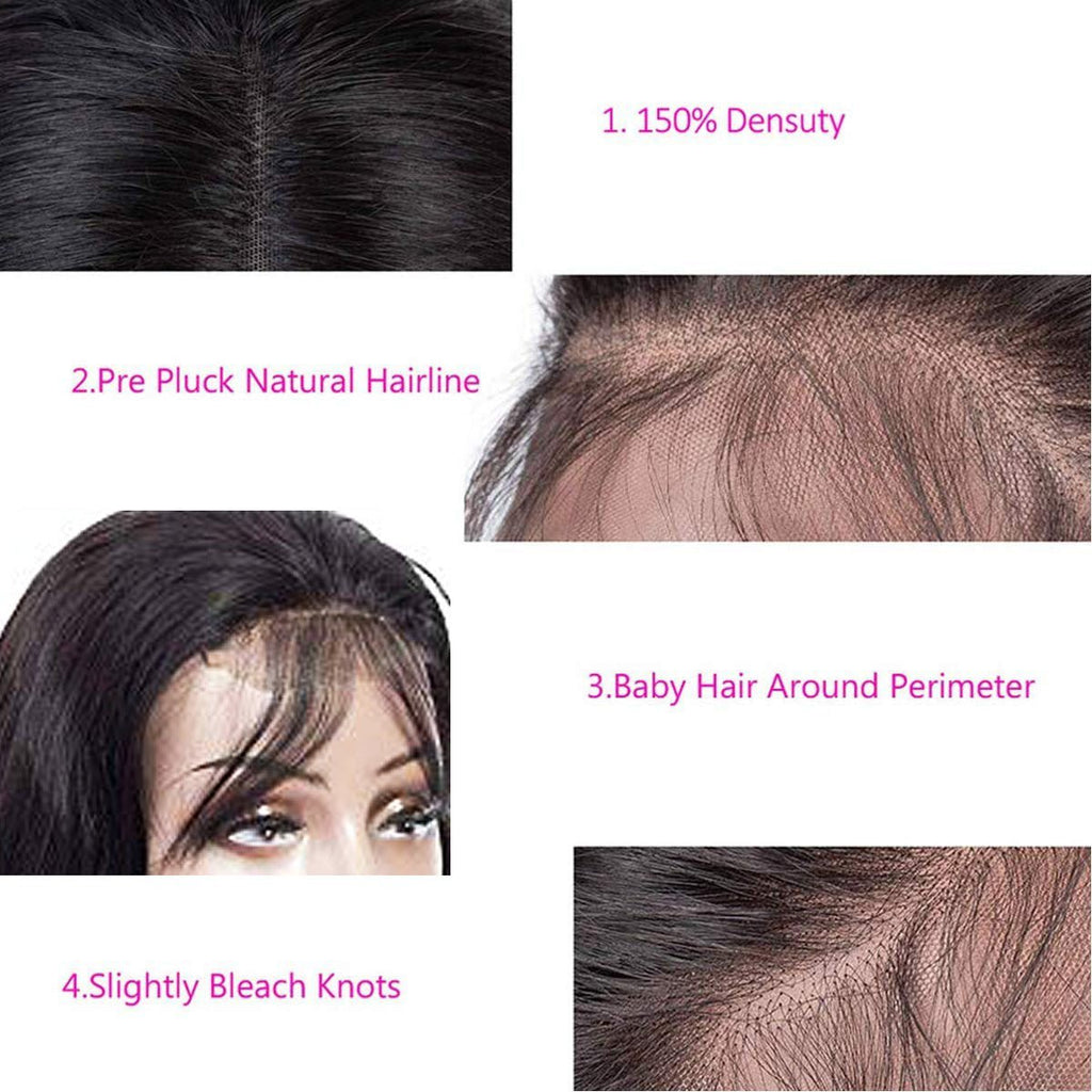Perruque Naturelle Cheveux Réels Avant Dentelle Couleur Noire Mi-Longue - IVOIRART.COM