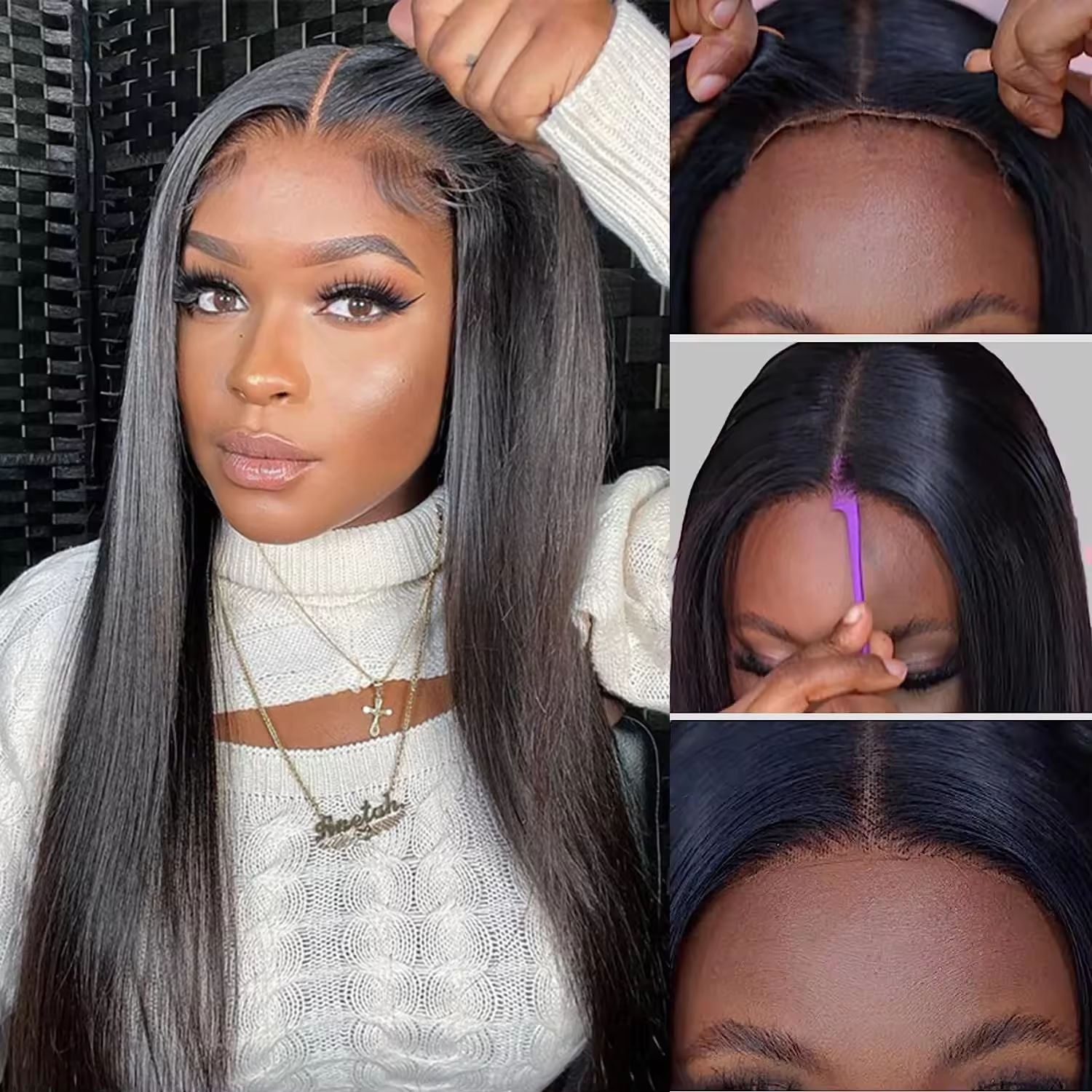 Perruque sans colle en cheveux humains lisses pour un style naturel élégant - IVOIRART.COM