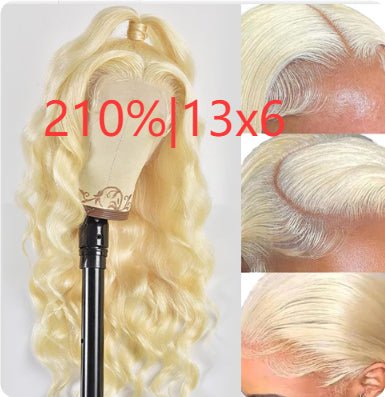 Perruque Synthétique Longue à Vagues Grandes Dorées avec Dentelle Frontale Tissée Main - IVOIRART.COM