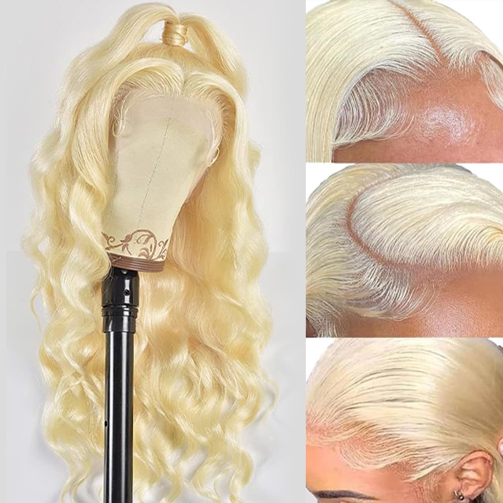 Perruque Synthétique Longue à Vagues Grandes Dorées avec Dentelle Frontale Tissée Main - IVOIRART.COM