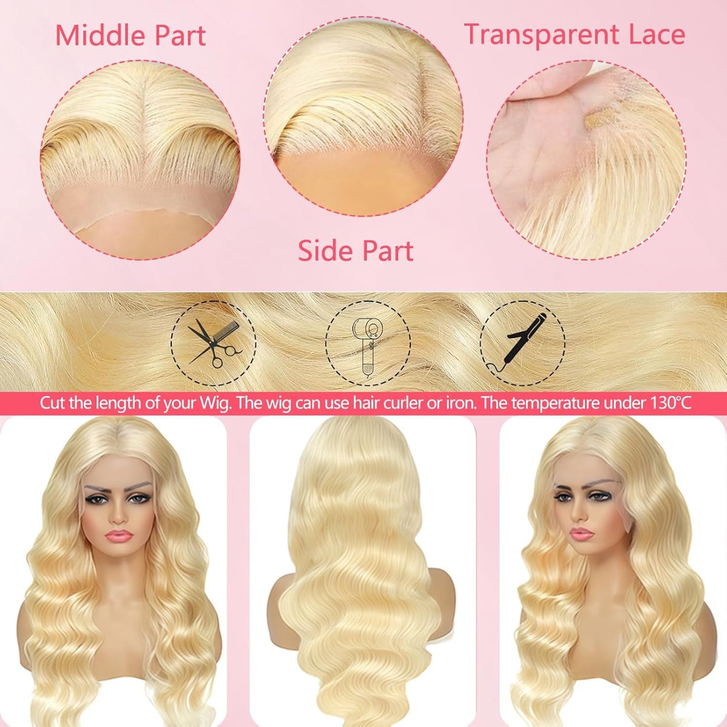 Perruque Synthétique Longue à Vagues Grandes Dorées avec Dentelle Frontale Tissée Main - IVOIRART.COM