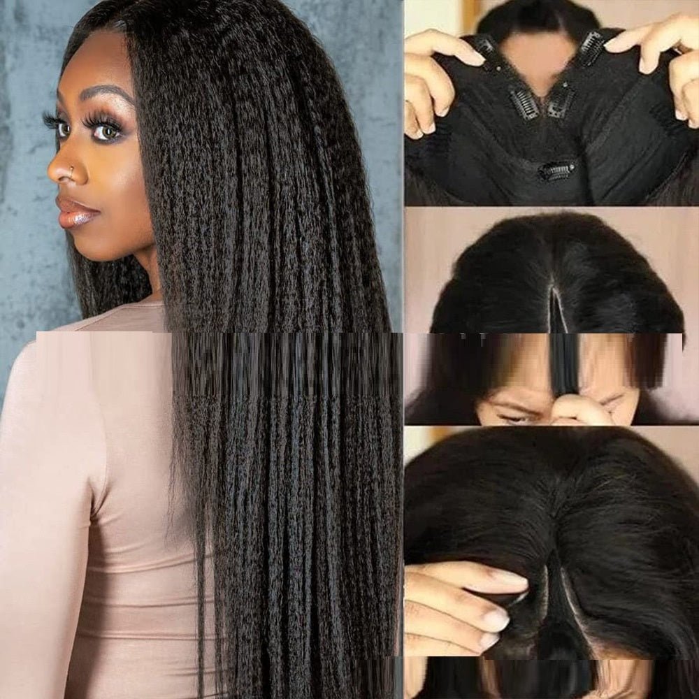 Perruque Yaki Raide en Cheveux 100% Humains - Système Sans Lace, Naturelle Ultra - IVOIRART.COM