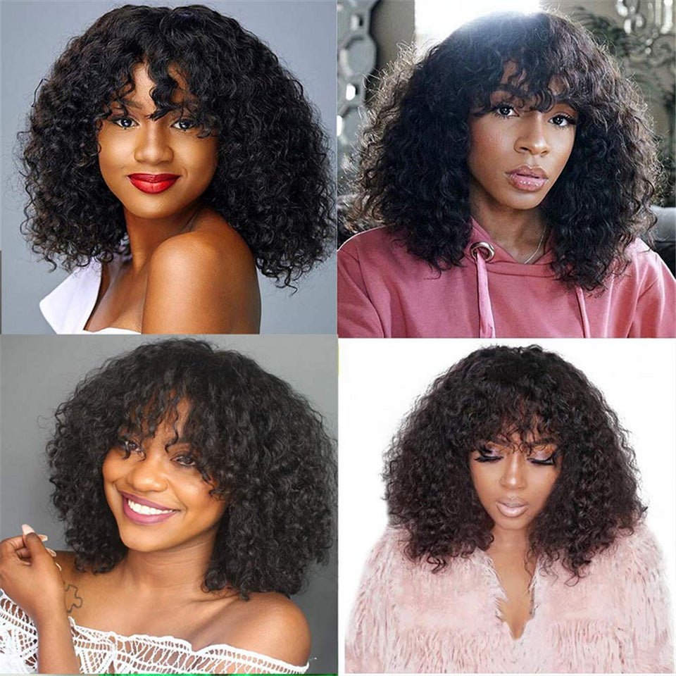 Perruques en cheveux humains frisés avec frange pour un style audacieux et naturel - IVOIRART.COM