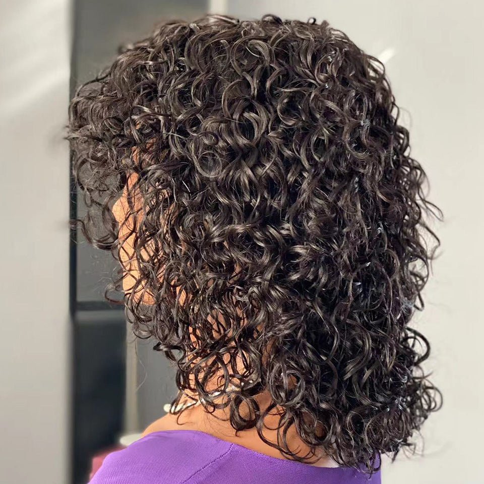 Perruques en Cheveux Humains Ondulés avec Frange Effet Vague Naturelle Noire - IVOIRART.COM