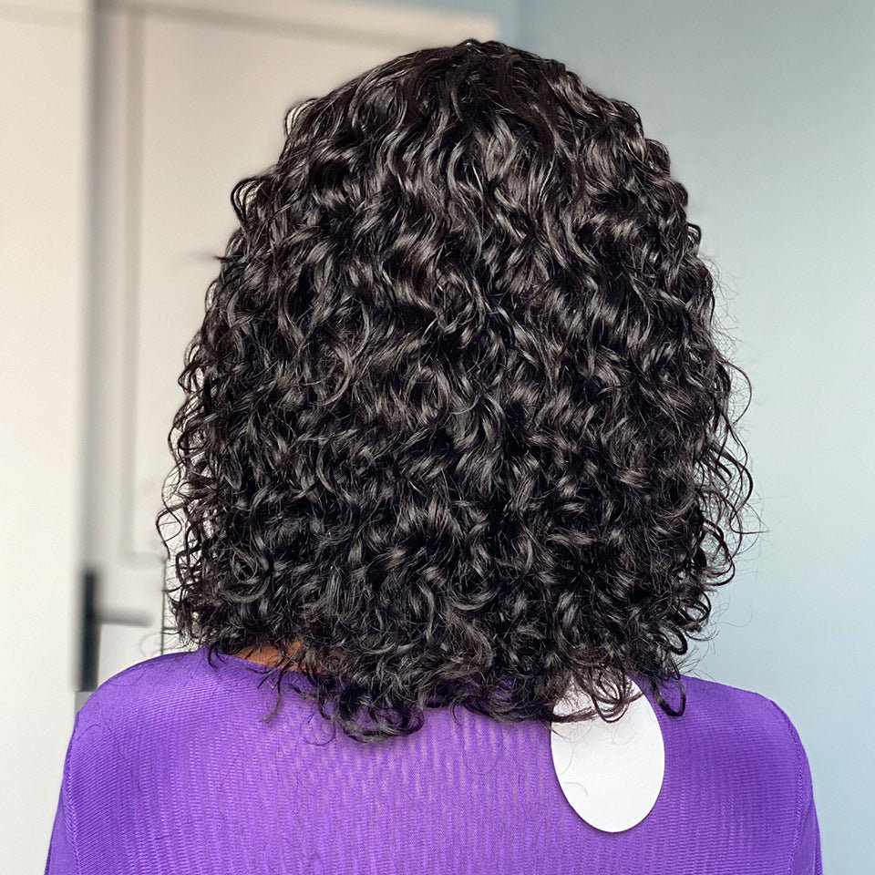 Perruques en Cheveux Humains Ondulés avec Frange Effet Vague Naturelle Noire - IVOIRART.COM