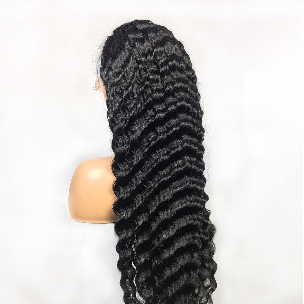 Perruques en cheveux naturels ondulés profonds 28-30 pouces avec front en dentelle 13x4 - IVOIRART.COM