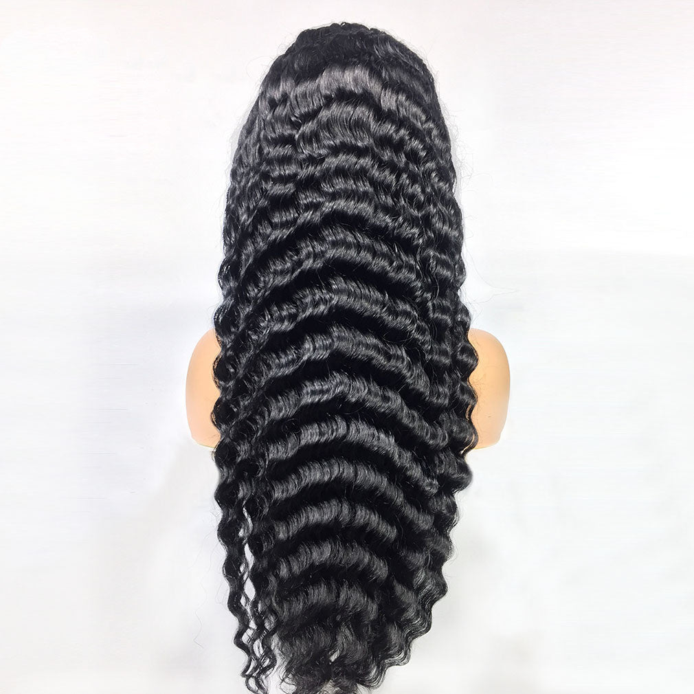 Perruques en cheveux naturels ondulés profonds 28-30 pouces avec front en dentelle 13x4 - IVOIRART.COM