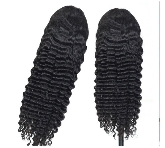 Perruques en cheveux naturels ondulés profonds 28-30 pouces avec front en dentelle 13x4 - IVOIRART.COM
