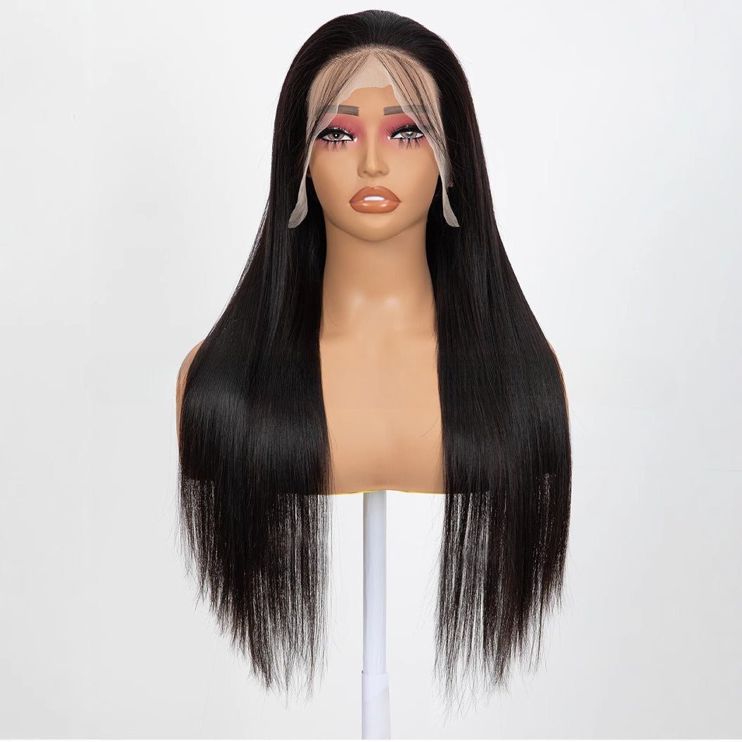 Perruques Intégrales Frontales en Dentelle Cheveux Synthétiques Longs Lisses Double Épaisseur - IVOIRART.COM
