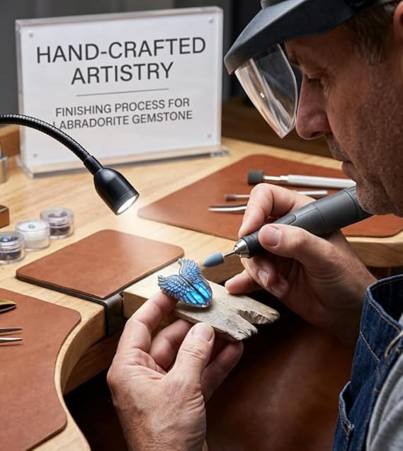 Pierre Naturelle de Labradorite, Cadeau de Diplôme Classe de 2026 – Ailes d'Ange Sculptées - IVOIRART.COM
