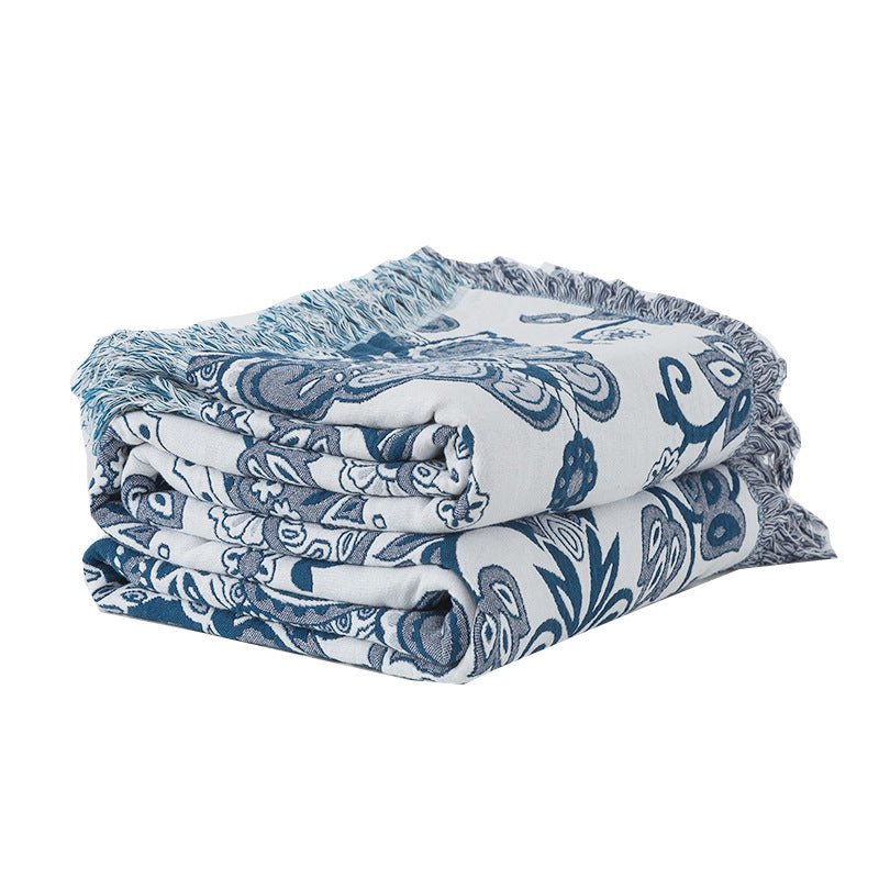 Plaid léger doux à franges motif floral pour canapé—en coton, plusieurs tailles. - IVOIRART.COM