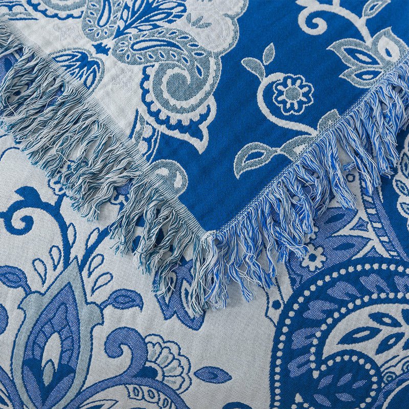 Plaid léger doux à franges motif floral pour canapé—en coton, plusieurs tailles. - IVOIRART.COM