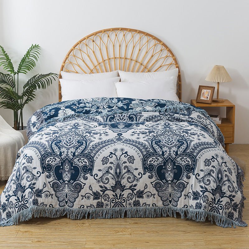 Plaid léger doux à franges motif floral pour canapé—en coton, plusieurs tailles. - IVOIRART.COM