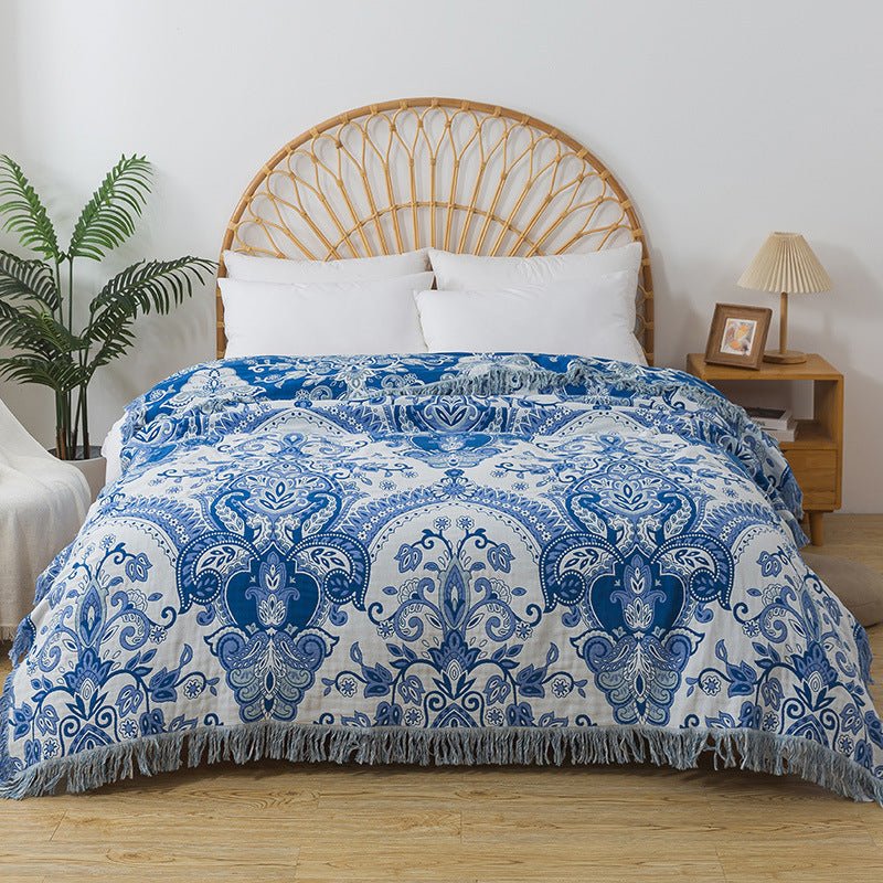 Plaid léger doux à franges motif floral pour canapé—en coton, plusieurs tailles. - IVOIRART.COM