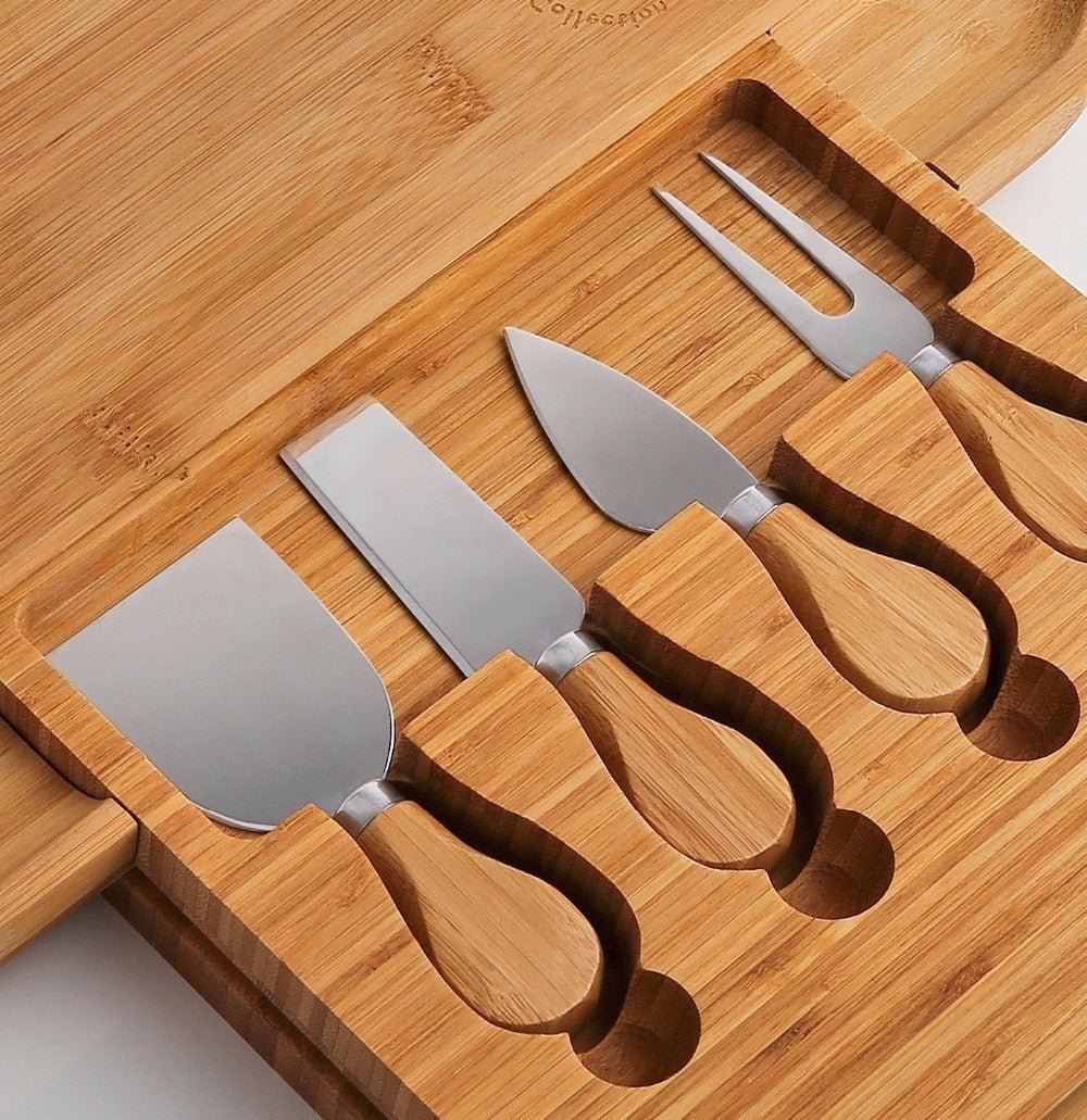 Planche à découper multifonction en bambou avec tiroir à couteaux et fourchettes - IVOIRART.COM