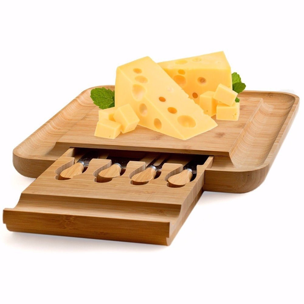 Planche à découper multifonction en bambou avec tiroir à couteaux et fourchettes - IVOIRART.COM