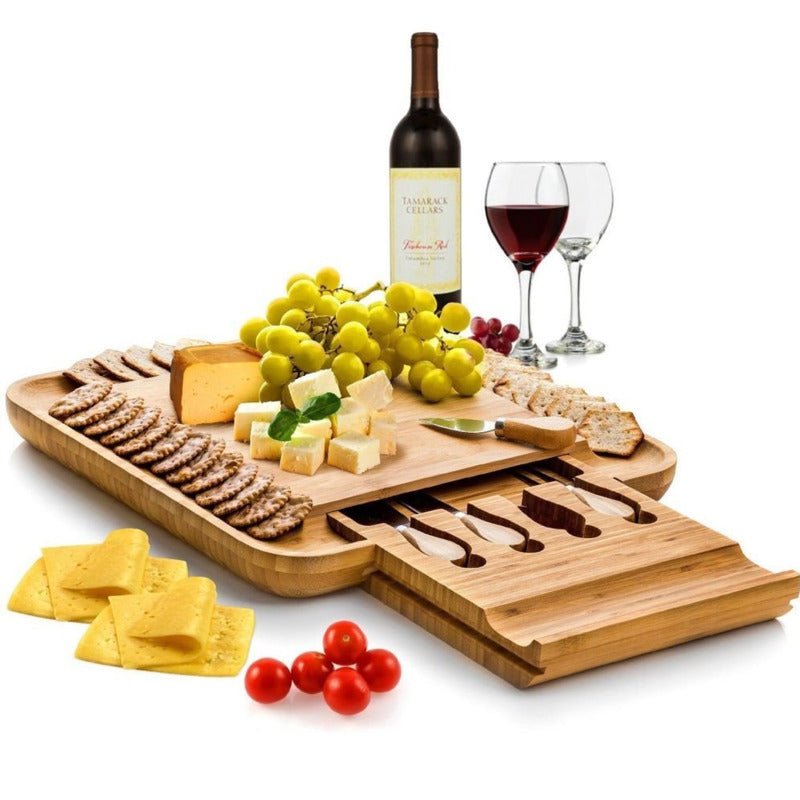 Planche à découper multifonction en bambou avec tiroir à couteaux et fourchettes - IVOIRART.COM