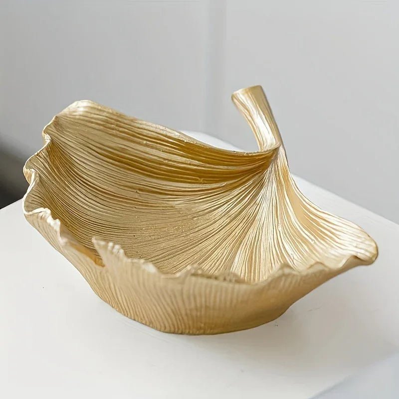 Plateau de Rangement Luxe Nordique Feuille de Ginkgo Dorée Élégante - IVOIRART.COM