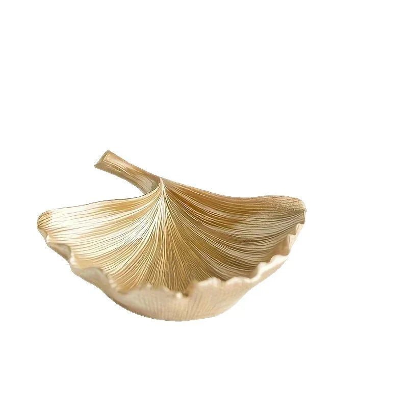 Plateau de Rangement Luxe Nordique Feuille de Ginkgo Dorée Élégante - IVOIRART.COM