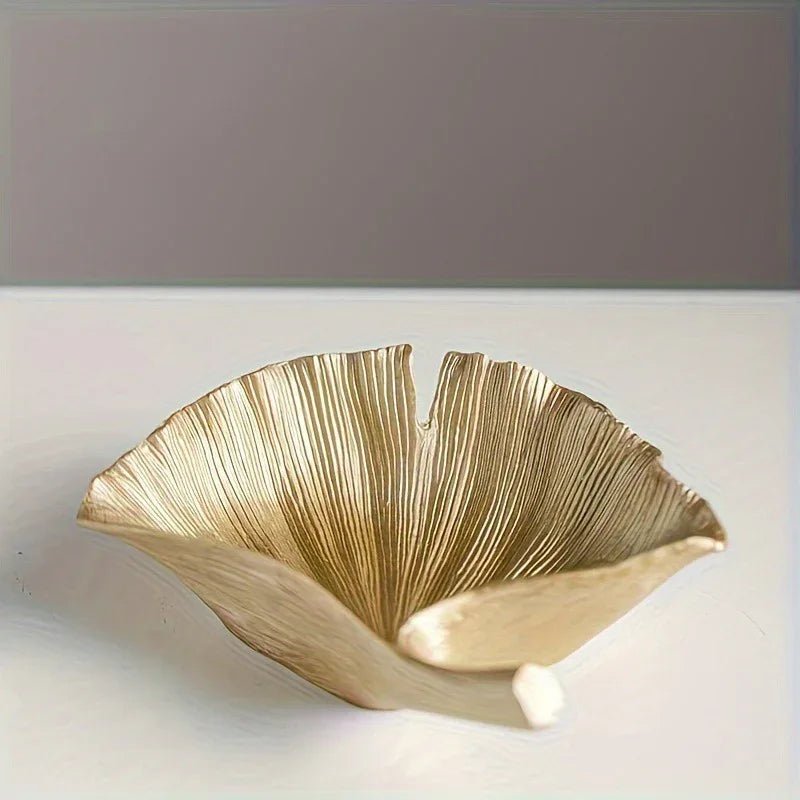 Plateau de Rangement Luxe Nordique Feuille de Ginkgo Dorée Élégante - IVOIRART.COM