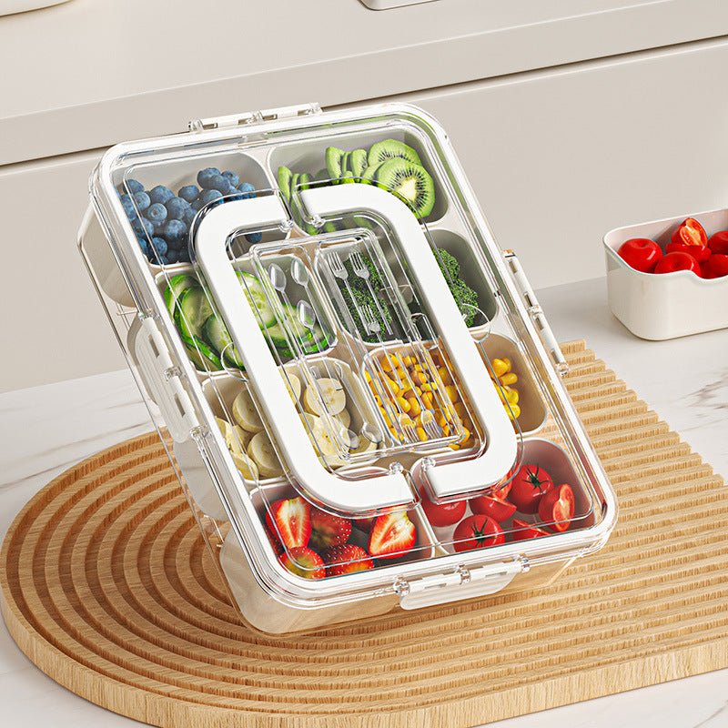 Plateau de Service Compartimenté à 8 Sections avec Couvercle – Boîte de Rangement pour Fruits, Snacks, Condiments et Réfrigérateur - IVOIRART.COM