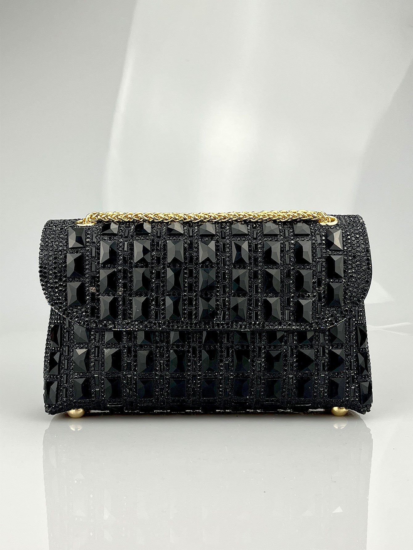 Pochette chaîne strass en verre brillant - Clutch élégant pour soirée chic luxe! - IVOIRART.COM