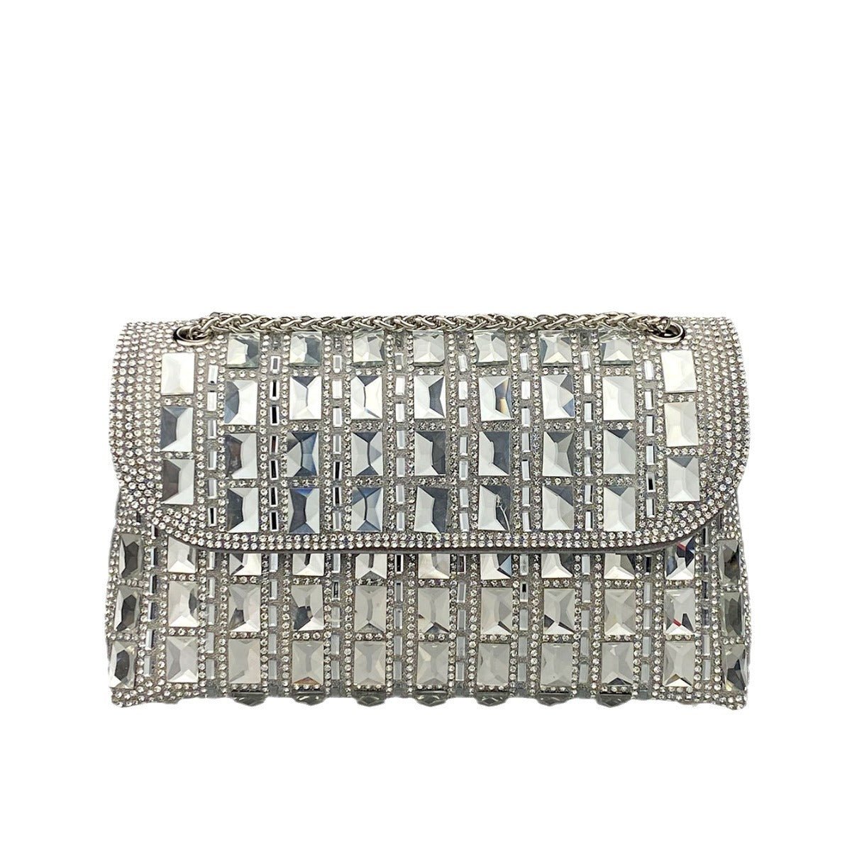 Pochette chaîne strass en verre brillant - Clutch élégant pour soirée chic luxe! - IVOIRART.COM