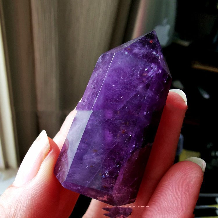 Pointe double d'améthyste naturelle d'Uruguay — pilier poli violet décoratif 4cm - IVOIRART.COM
