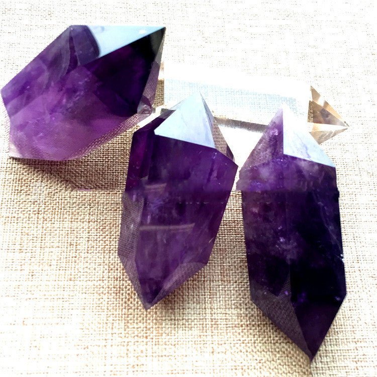 Pointe double d'améthyste naturelle d'Uruguay — pilier poli violet décoratif 4cm - IVOIRART.COM