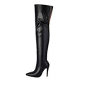 Pointed-toe Back-zip Stiletto-heel Leg-slimming Over-the-knee Patent Leather Boots - IVOIRART.COM