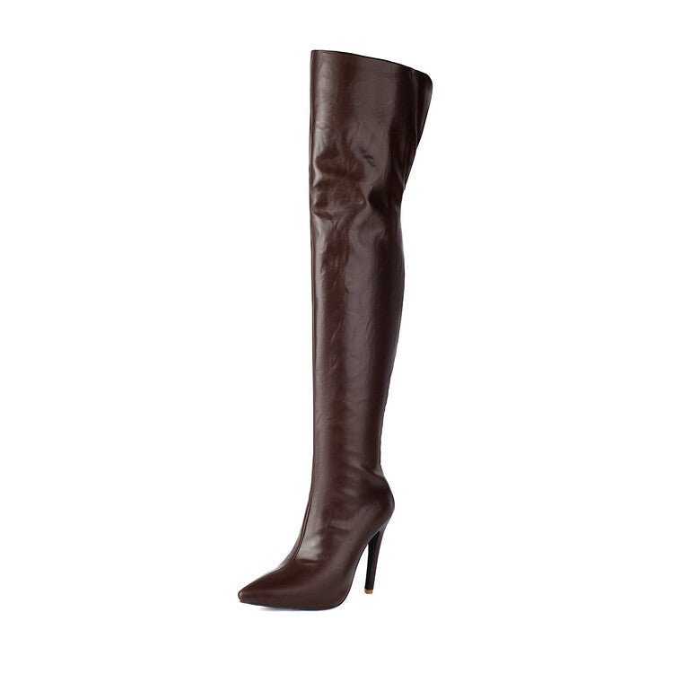 Pointed-toe Back-zip Stiletto-heel Leg-slimming Over-the-knee Patent Leather Boots - IVOIRART.COM