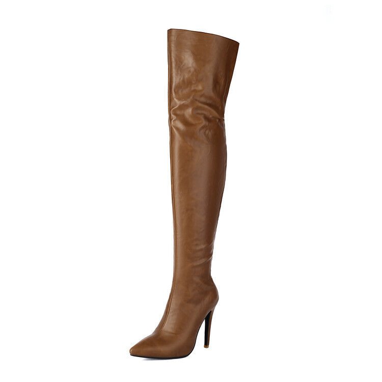 Pointed-toe Back-zip Stiletto-heel Leg-slimming Over-the-knee Patent Leather Boots - IVOIRART.COM
