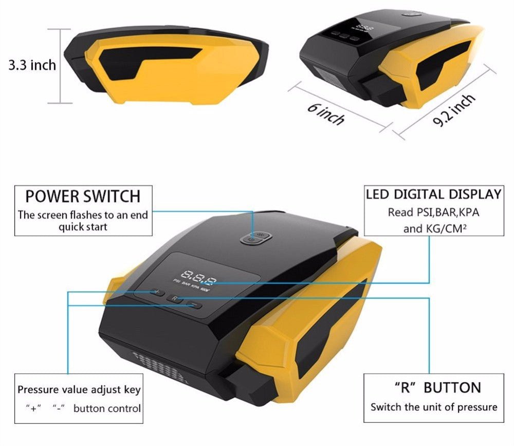 Pompe à air portative pour voiture avec écran digital, pression réglable 150 PSI - IVOIRART.COM
