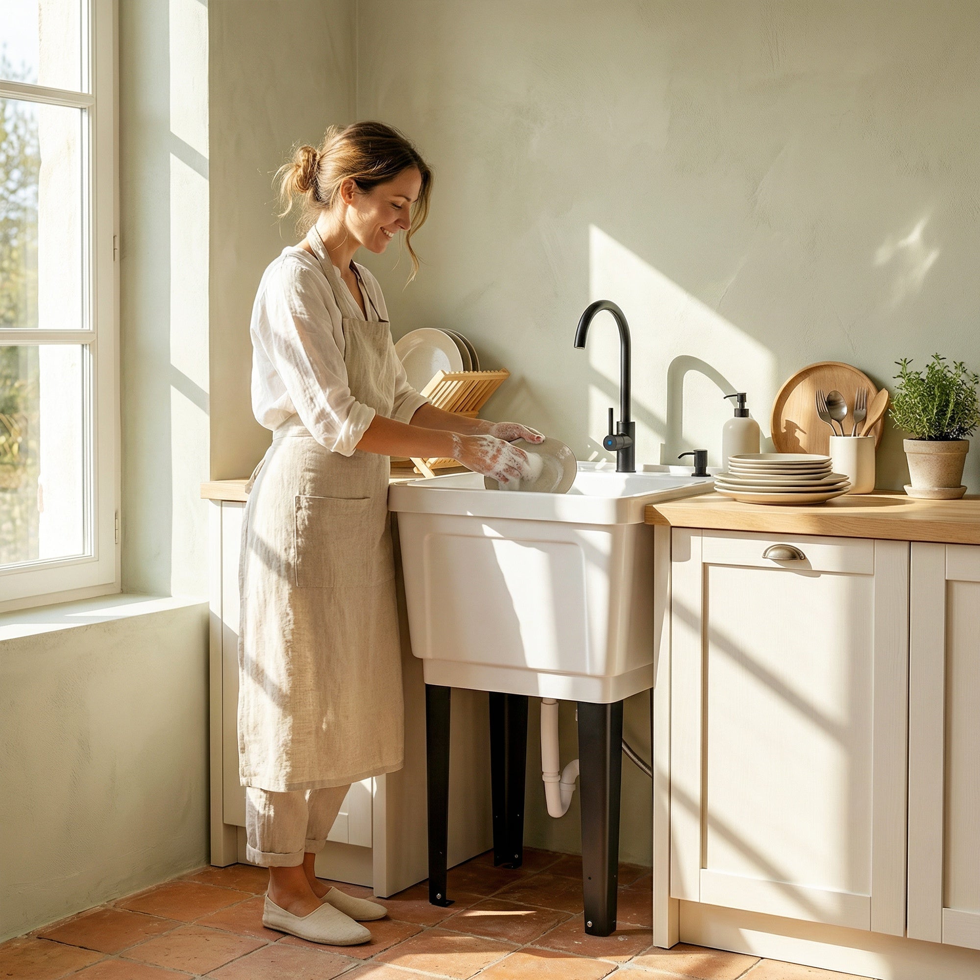 Portable 23-Gallon Utility Sink Laundry Tub For Washing Room, Freestanding Laundry Sink With Soap Dispenser, White - IVOIRART.COM