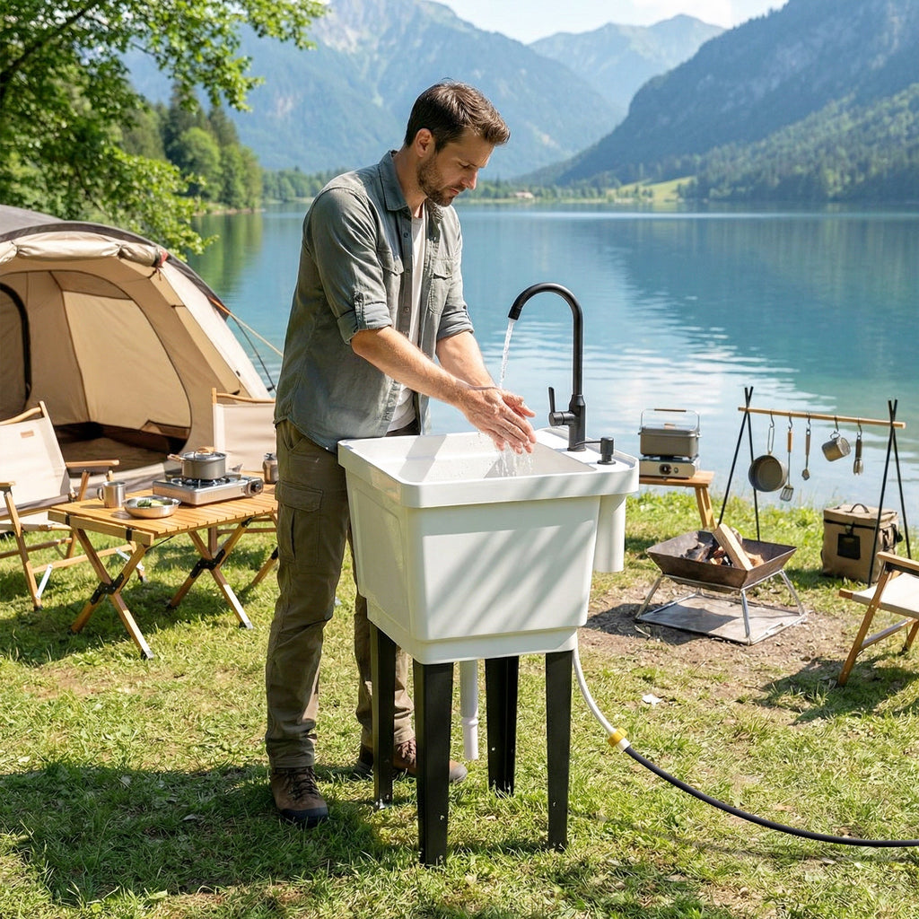 Portable 23-Gallon Utility Sink Laundry Tub For Washing Room, Freestanding Laundry Sink With Soap Dispenser, White - IVOIRART.COM