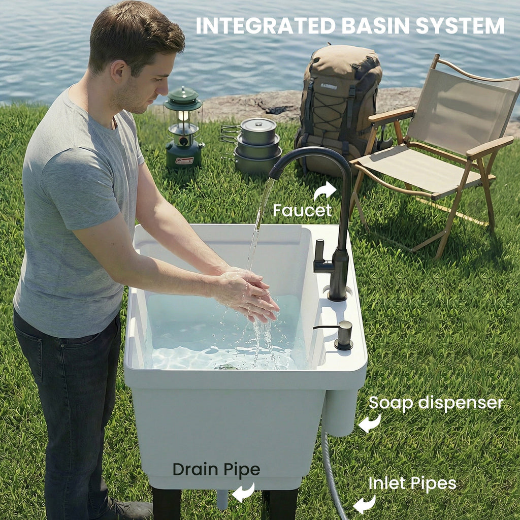 Portable 23-Gallon Utility Sink Laundry Tub For Washing Room, Freestanding Laundry Sink With Soap Dispenser, White - IVOIRART.COM