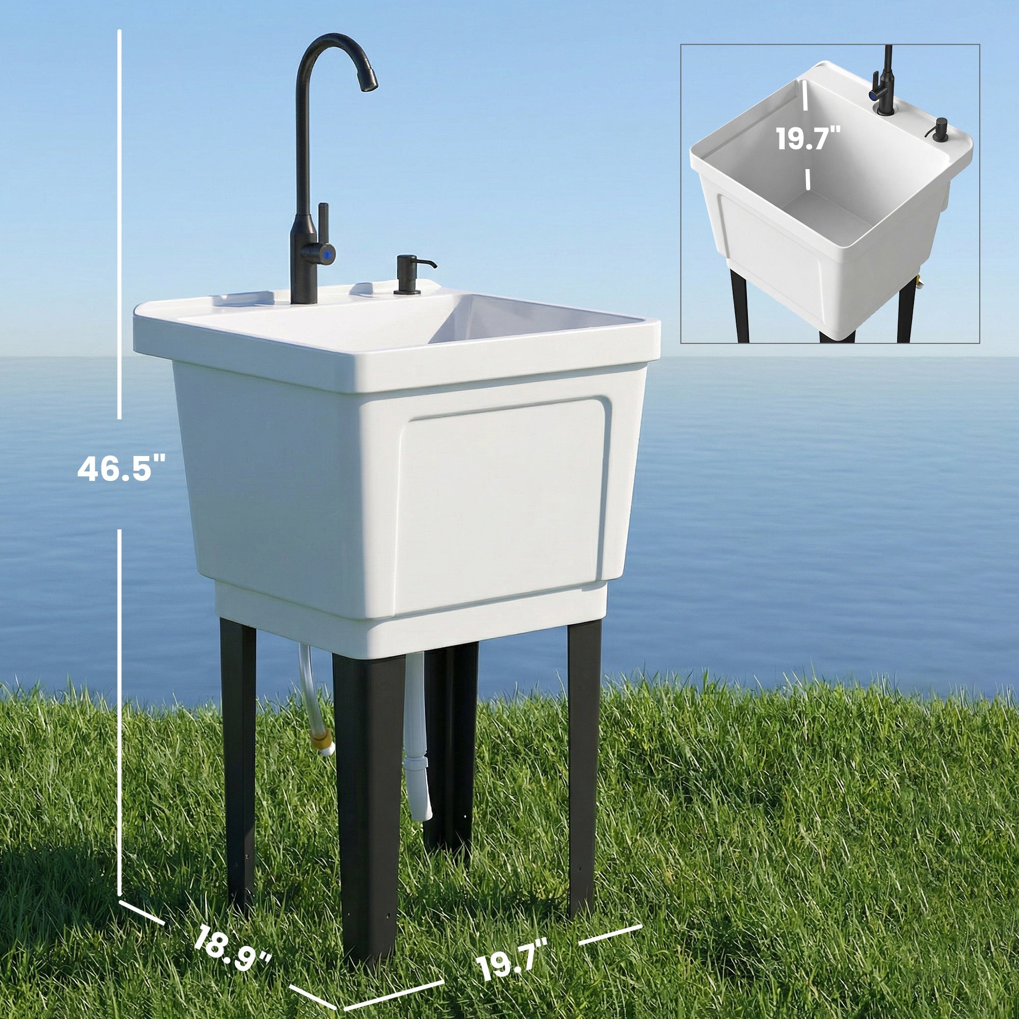 Portable 23-Gallon Utility Sink Laundry Tub For Washing Room, Freestanding Laundry Sink With Soap Dispenser, White - IVOIRART.COM