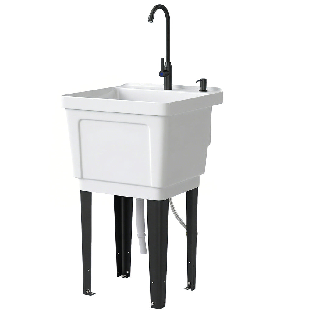 Portable 23-Gallon Utility Sink Laundry Tub For Washing Room, Freestanding Laundry Sink With Soap Dispenser, White - IVOIRART.COM