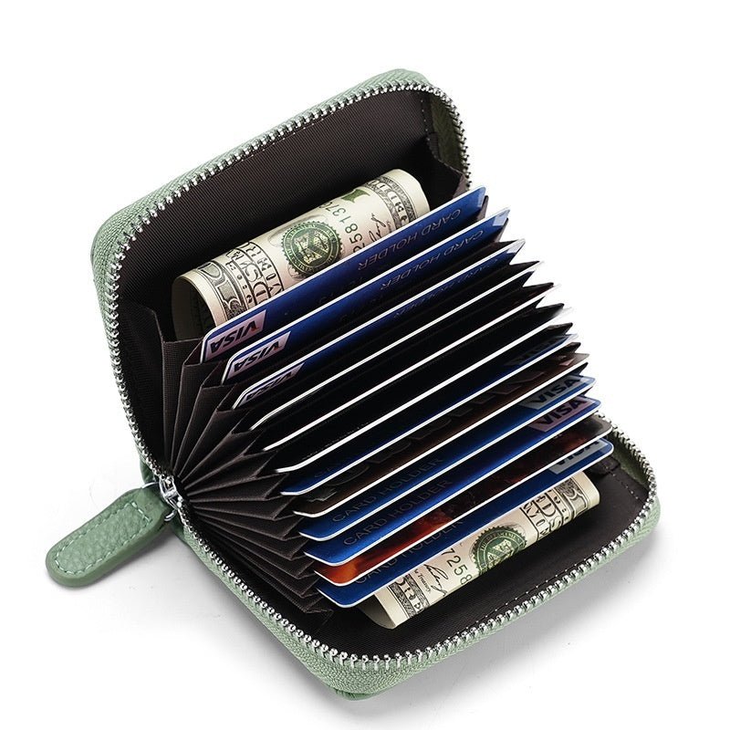 Portefeuille en Cuir Véritable RFID Sécurisé Compact avec Poche à Monnaie et Fermeture Éclair - IVOIRART.COM