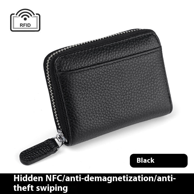 Portefeuille en Cuir Véritable RFID Sécurisé Compact avec Poche à Monnaie et Fermeture Éclair - IVOIRART.COM