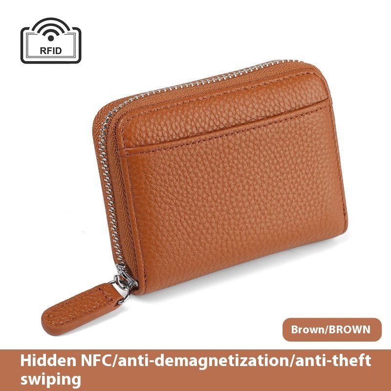 Portefeuille en Cuir Véritable RFID Sécurisé Compact avec Poche à Monnaie et Fermeture Éclair - IVOIRART.COM