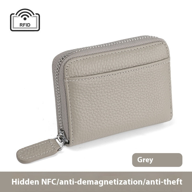 Portefeuille en Cuir Véritable RFID Sécurisé Compact avec Poche à Monnaie et Fermeture Éclair - IVOIRART.COM