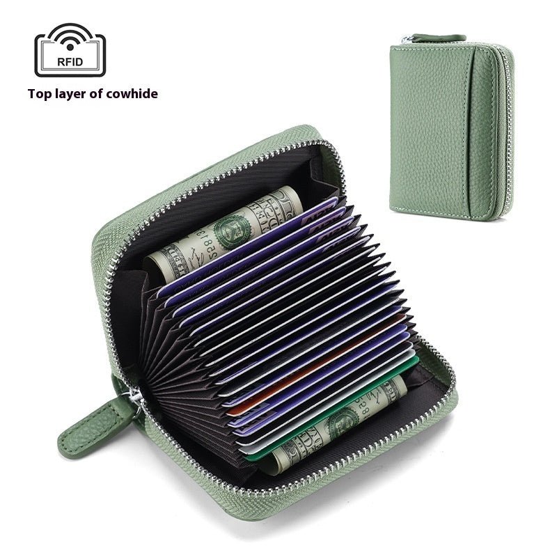 Portefeuille en Cuir Véritable RFID Sécurisé Compact avec Poche à Monnaie et Fermeture Éclair - IVOIRART.COM