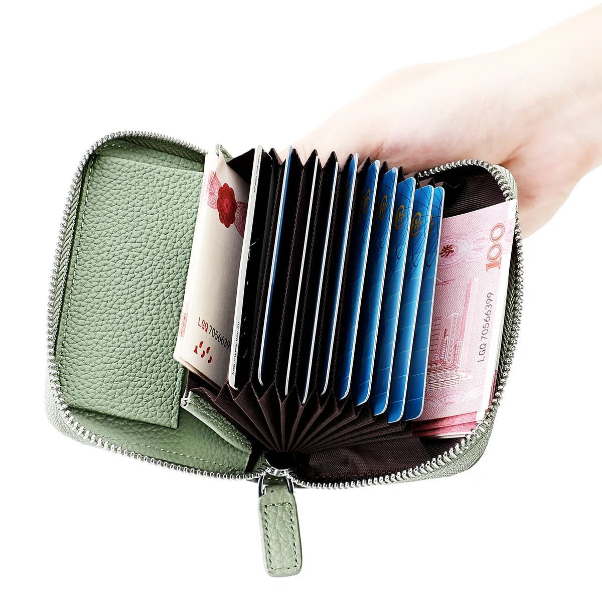 Portefeuille en Cuir Véritable RFID Sécurisé Compact avec Poche à Monnaie et Fermeture Éclair - IVOIRART.COM