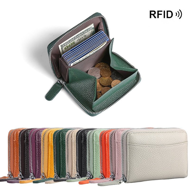 Portefeuille en Cuir Véritable RFID Sécurisé Compact avec Poche à Monnaie et Fermeture Éclair - IVOIRART.COM
